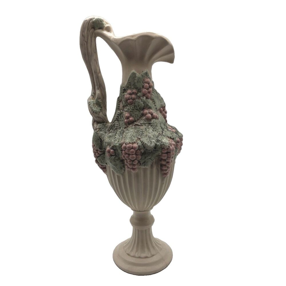 Vintage Ceramic Ewer Style Pitcher By Arnels Ceramic 1960-1970 Era Grapes 13.5”